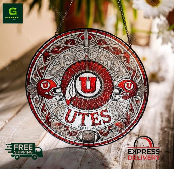 Utah Utes Stained Glass Hanging Sign - Unique Decor , Free Shipping & Express Delivery!