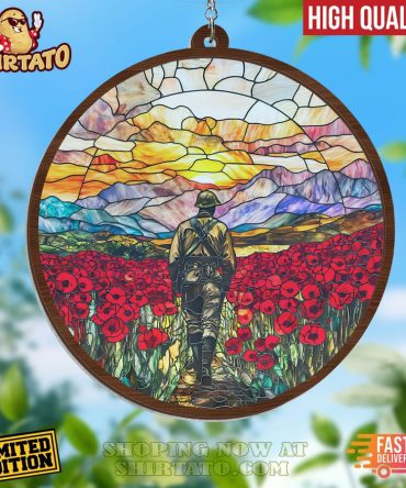 Limited Edition Stained Glass Art - Soldier In Poppy Field , High Quality Home Decor