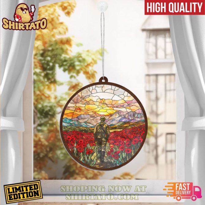 Limited Edition Stained Glass Art - Soldier In Poppy Field , High Quality Home Decor - Image 3