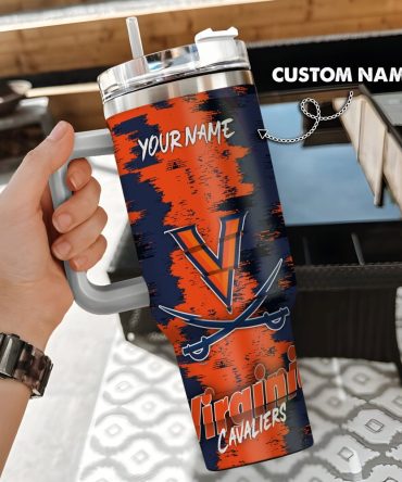 Custom Name Virginia Cavaliers Tumbler – Personalized 40Oz Travel Mug With Handle & Straw