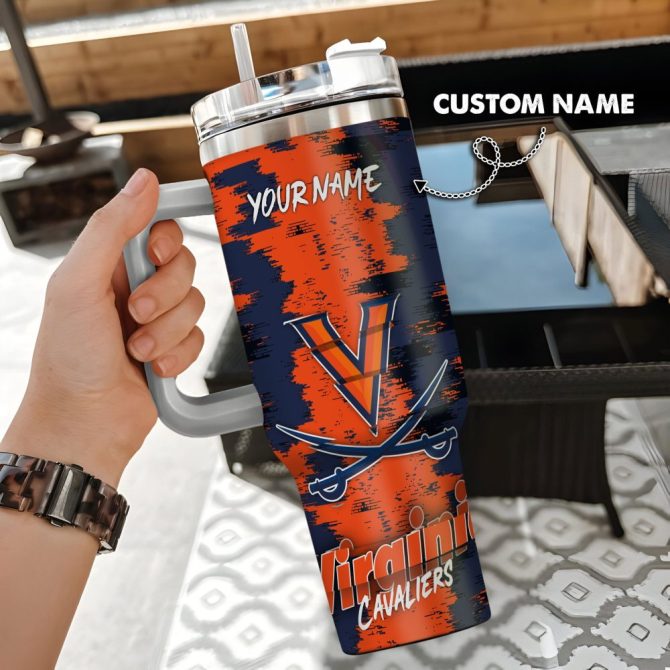 Custom Name Virginia Cavaliers Tumbler – Personalized 40Oz Travel Mug With Handle & Straw