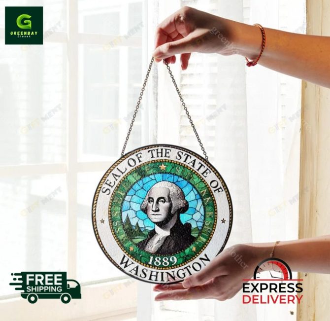 Washington State Seal Stained Glass Suncatcher –  Express Delivery - Image 3