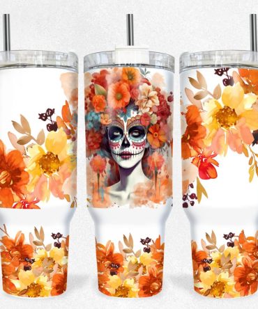 Floral Skull Art Insulated Tumbler With Straw – 20Oz Travel Mug Keeps Drinks Hot/Cold