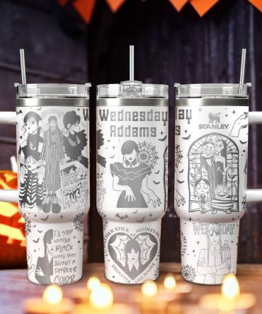 Wednesday Addams Inspired Stanley Tumbler - 24Oz Insulated Cup With Handle & Straw - Perfect Halloween Gift!