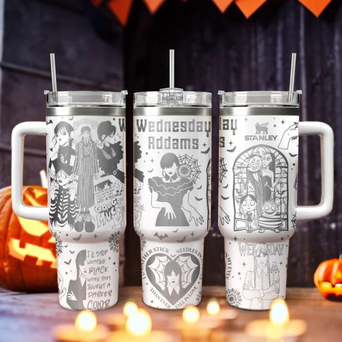 Wednesday Addams Inspired Stanley Tumbler - 24Oz Insulated Cup With Handle & Straw - Perfect Halloween Gift!