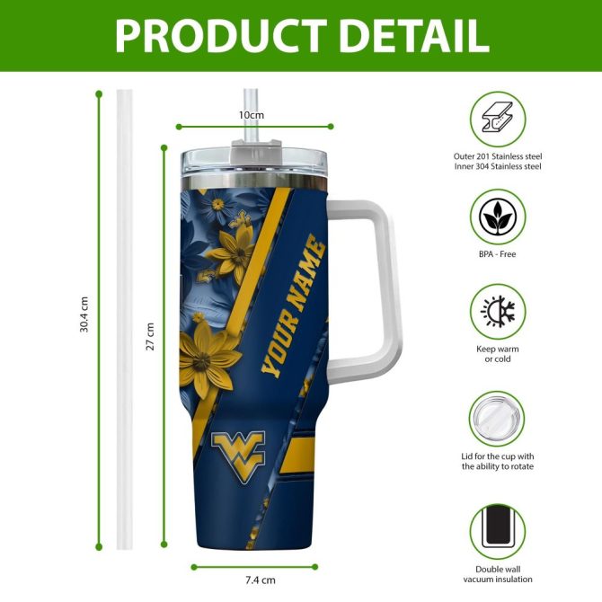 Customizable West Virginia Mountaineers Tumbler Mug - Personalize Your Name - Perfect Gift For Fans! - Image 2