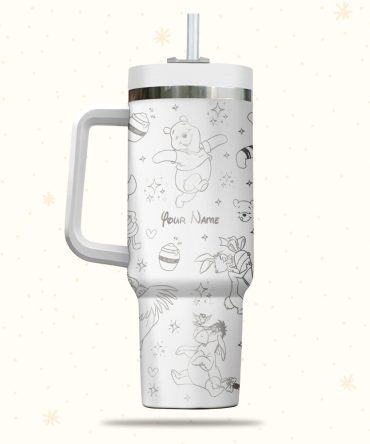 Customizable Winnie The Pooh Stainless Steel Travel Mug With Handle – Personalized Gift Idea