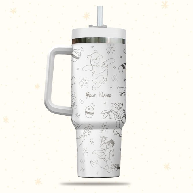 Customizable Winnie The Pooh Stainless Steel Travel Mug With Handle – Personalized Gift Idea