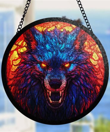 Vibrant Wolf Stained Glass Hanging Art - Bold Home Decor For Nature Lovers