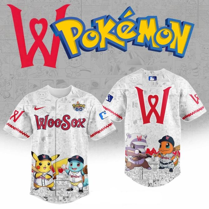 Exclusive Pokémon Woosox Baseball Jersey – Pikachu & Charmander Design – Limited Edition