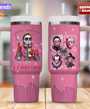 Customizable Horror-Themed Pink Tumbler With Straw – Unique Gift For Fans