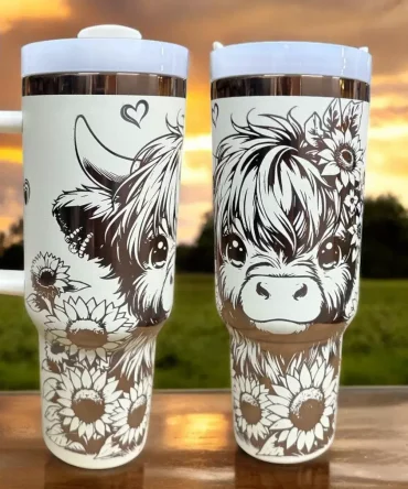 Charming Highland Cow Travel Mug With Sunflower Design - Insulated, Spill-Proof & Eco-Friendly - Perfect Gift Idea!