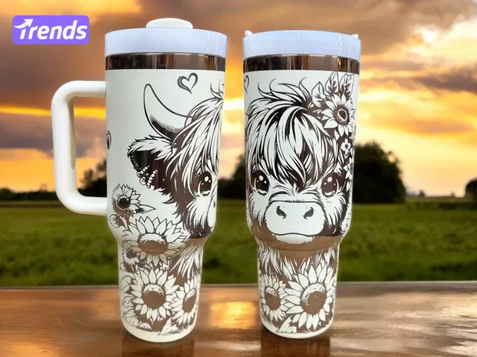 Charming Highland Cow Travel Mug With Sunflower Design - Insulated, Spill-Proof & Eco-Friendly - Perfect Gift Idea!