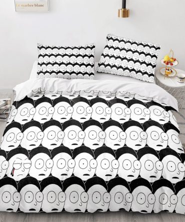 Quirky Cartoon Face Bedding Set – Unique Black & White Duvet Cover With Pillowcases