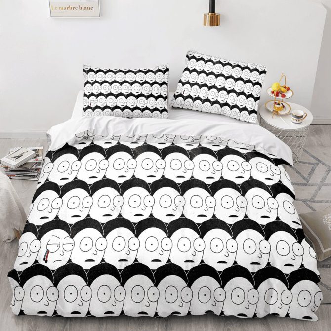 Quirky Cartoon Face Bedding Set – Unique Black & White Duvet Cover With Pillowcases