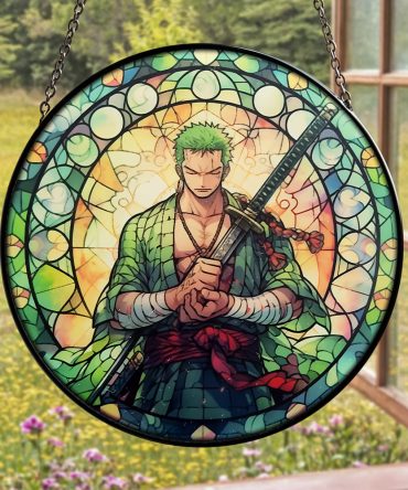 Anime Stained Glass Suncatcher - Samurai Warrior Window Decor, Unique Gift