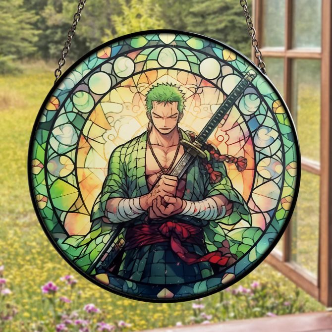 Anime Stained Glass Suncatcher - Samurai Warrior Window Decor, Unique Gift