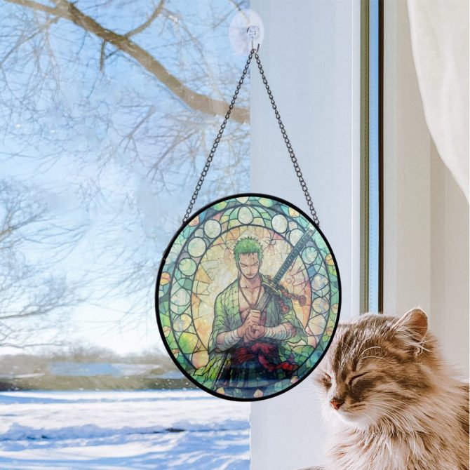 Anime Stained Glass Suncatcher - Samurai Warrior Window Decor, Unique Gift - Image 2