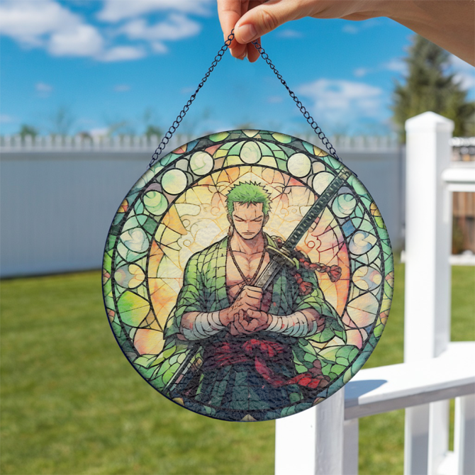 Anime Stained Glass Art - Samurai Warrior Decorative Hanging Panel For Home Decor - Image 2