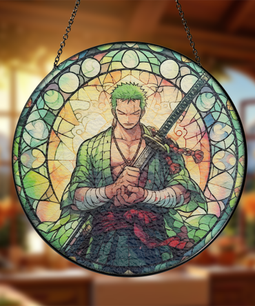 Anime Stained Glass Art - Samurai Warrior Decorative Hanging Panel For Home Decor