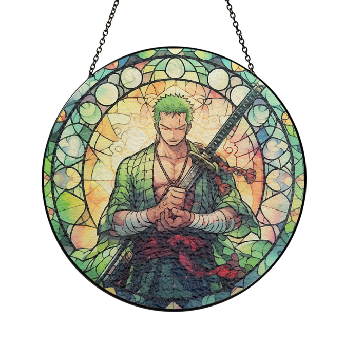Anime Stained Glass Art - Samurai Warrior Decorative Hanging Panel For Home Decor - Image 3