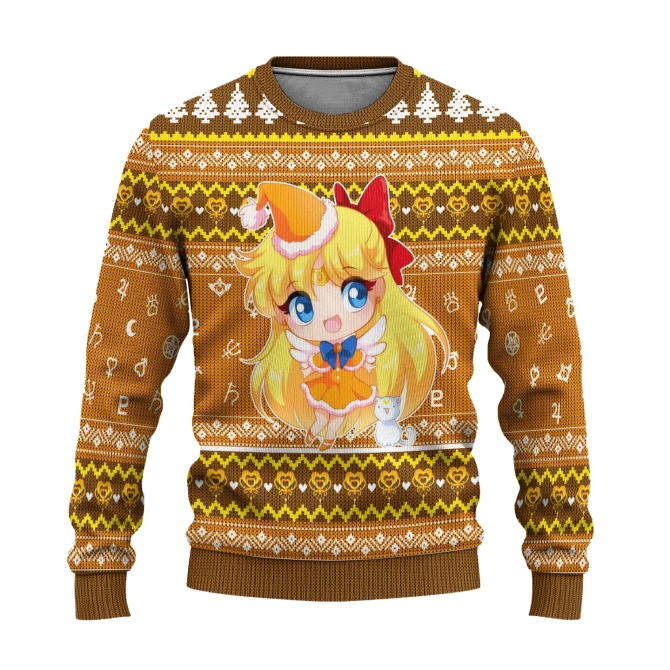 Cozy Anime Holiday Sweater – Cute Girl & Cat Design, Festive Knit, Unisex Gift - Image 6
