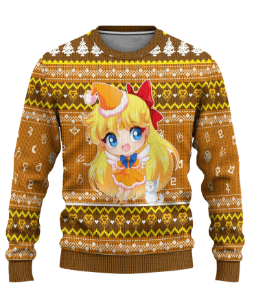 Cozy Anime Holiday Sweater – Cute Girl & Cat Design, Festive Knit, Unisex Gift