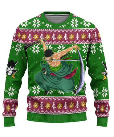 Anime Warrior Green Christmas Sweater - Festive & Cozy Holiday Gift For Fans