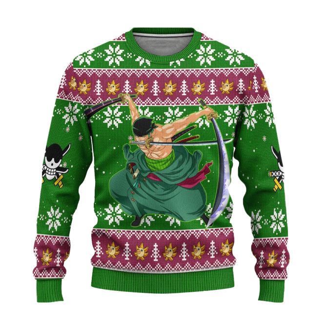 Anime Warrior Green Christmas Sweater - Festive & Cozy Holiday Gift For Fans