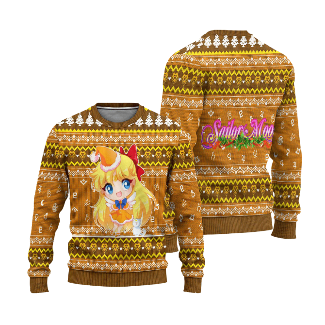 Cozy Anime Holiday Sweater – Cute Girl & Cat Design, Festive Knit, Unisex Gift - Image 3