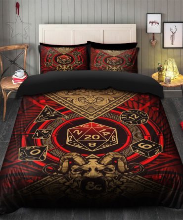 Red Dungeons & Dragons Roll For Initiative Bedding Set Duvet Cover And 2 Pillowcases
