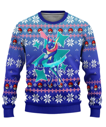 Cozy Blue Greninja Holiday Sweater - Perfect For Pokémon Fans & Winter Fun!
