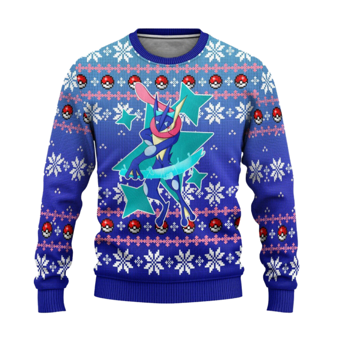 Cozy Blue Greninja Holiday Sweater - Perfect For Pokémon Fans & Winter Fun!