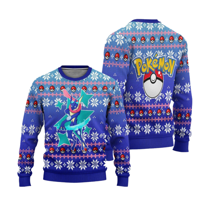 Cozy Blue Greninja Holiday Sweater - Perfect For Pokémon Fans & Winter Fun! - Image 3