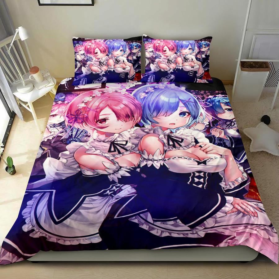 Ram And Rem Anime Girl Re Zero Bedding Set Duvet Cover And 2 Pillowcases - Image 3