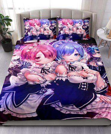 Ram And Rem Anime Girl Re Zero Bedding Set Duvet Cover And 2 Pillowcases