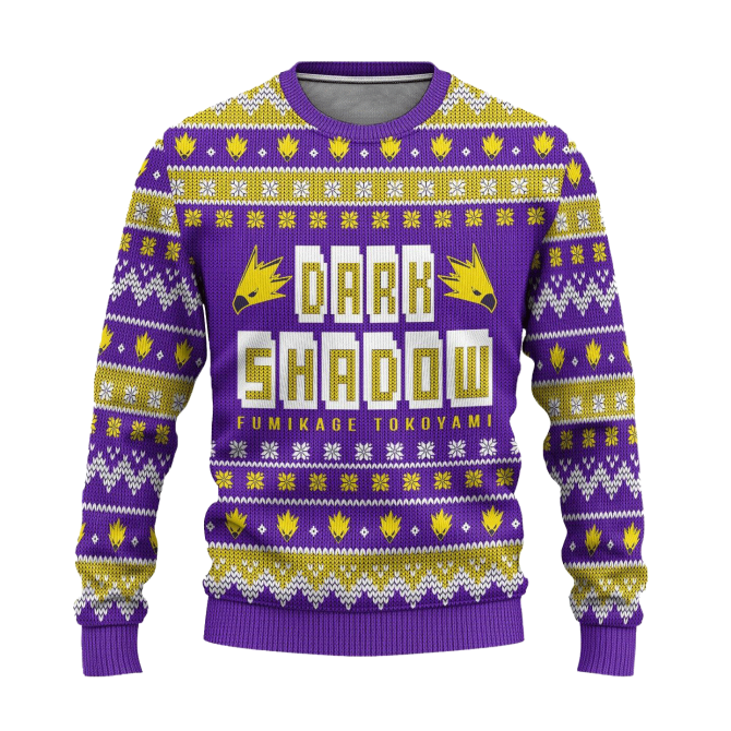 Cozy Dark Shadow Sweater – Stylish Purple & Yellow Design For Anime Fans - Image 6