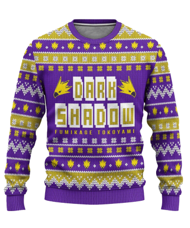 Cozy Dark Shadow Sweater – Stylish Purple & Yellow Design For Anime Fans