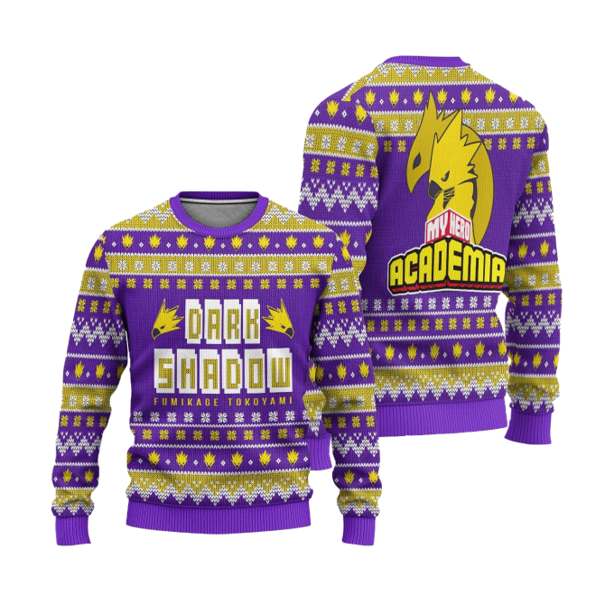 Cozy Dark Shadow Sweater – Stylish Purple & Yellow Design For Anime Fans - Image 3