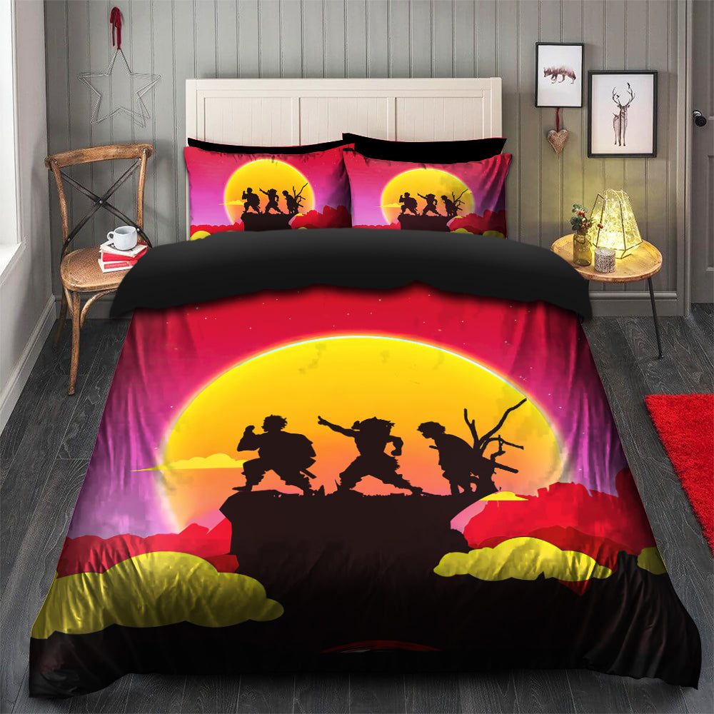 Demon Slayer Kimetsu No Yaiba Anime Sunset Bedding Set Duvet Cover And 2 Pillowcases