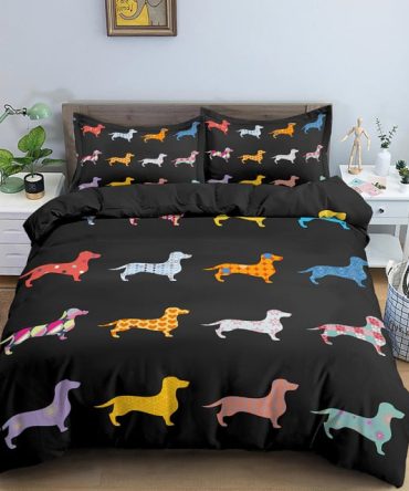 Black Dachshund Bedding Set Duvet Cover And 2 Pillowcases