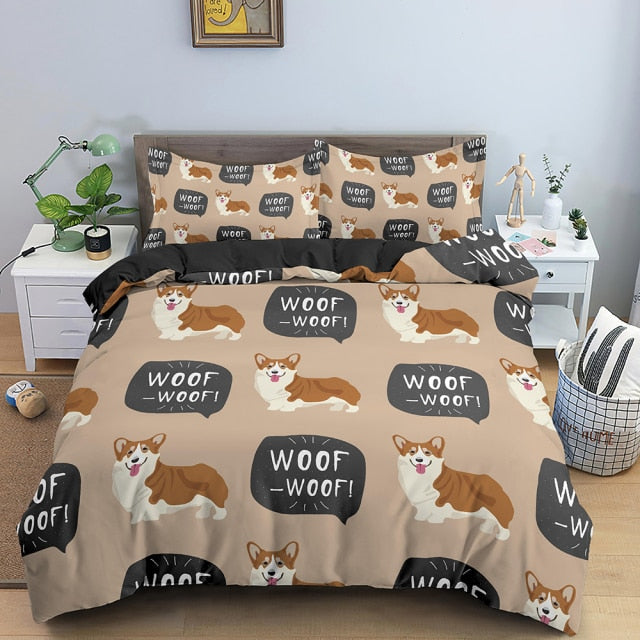 Cute Corgi Bedding Set Duvet Cover And 2 Pillowcases