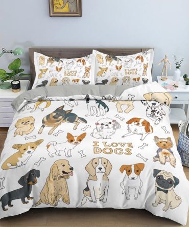 I Love Dogs Bedding Set Duvet Cover And 2 Pillowcases