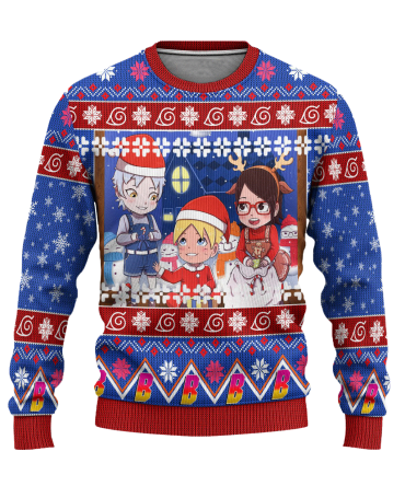 Boruto Anime Ugly Christmas Sweater Custom Blue Xmas Gift