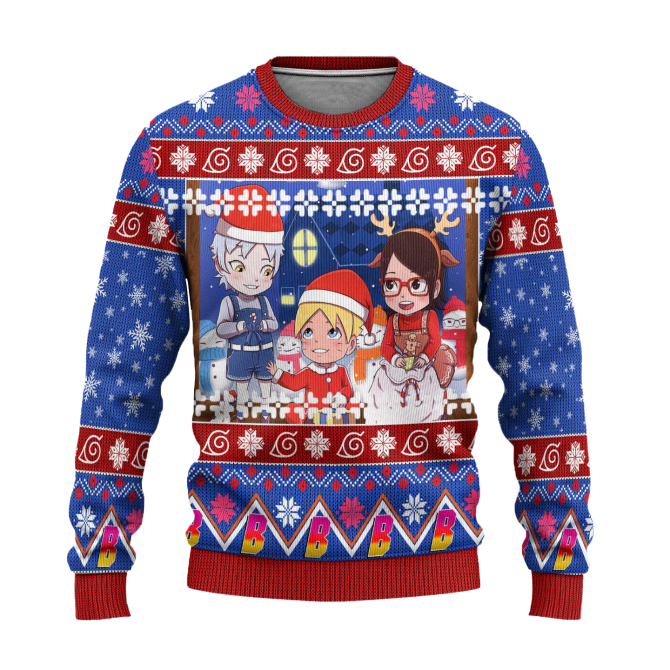 Boruto Anime Ugly Christmas Sweater Custom Blue Xmas Gift