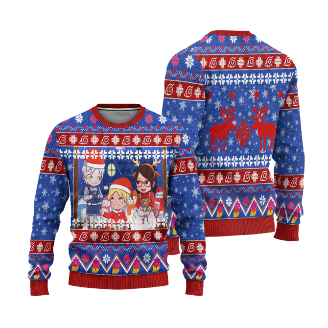 Boruto Anime Ugly Christmas Sweater Custom Blue Xmas Gift - Image 3