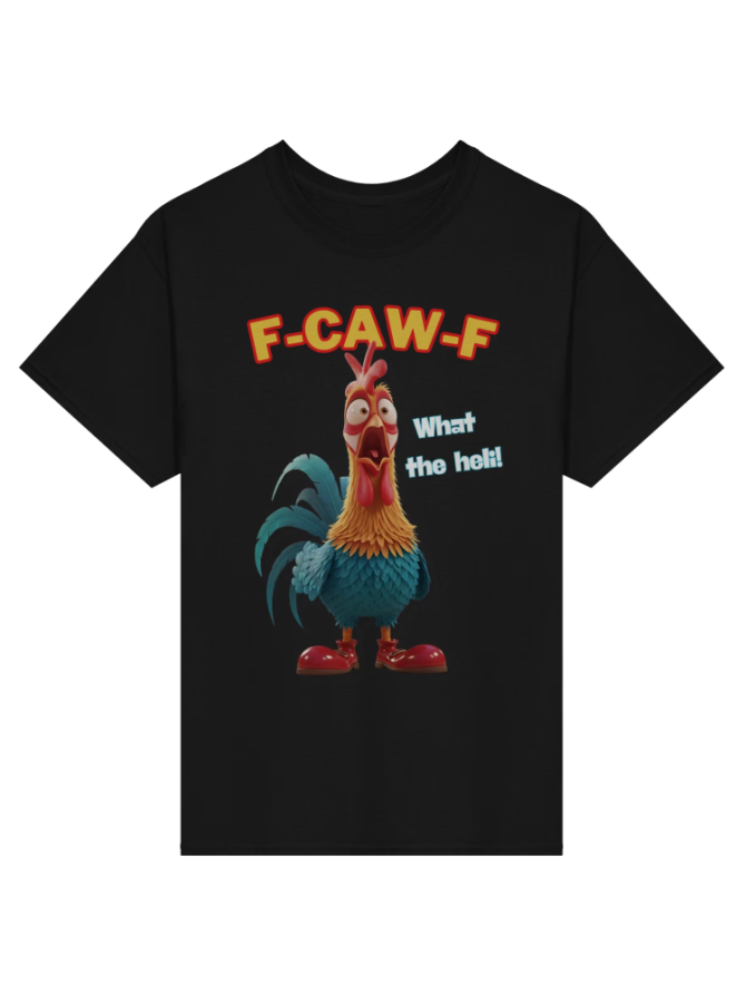 Funny Rooster T-Shirt – Rooster Graphic Tee With F-Caw-F WHAT THE HELLI SLOGANS – Farm Humor Shirt, Gag Gift - Image 2