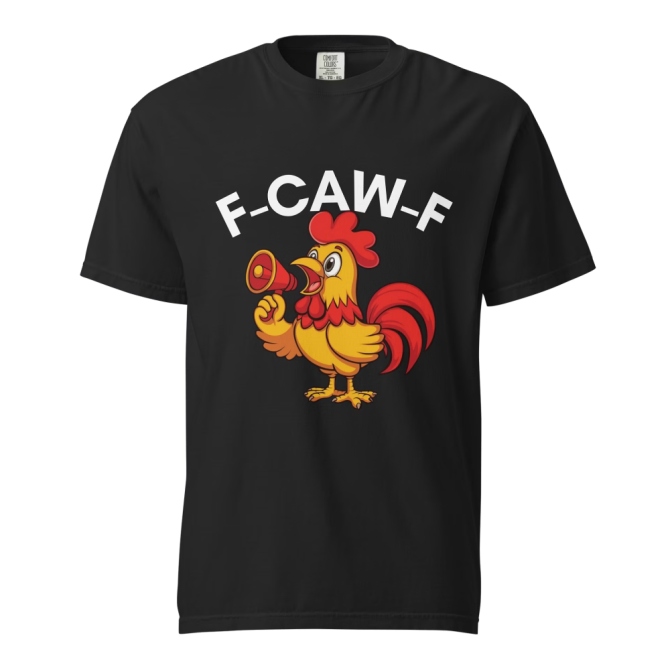 F-CAW-F Rooster Megaphone T-Shirt, Funny Rooster T-Shirt – Rooster Graphic Tee With F-Caw-F Slogan – Farm Humor Shirt, Gag Gift