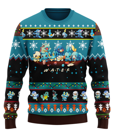 Cozy Water Theme Sweater – Cute Characters & Snowflakes Design – Perfect For Winter Fans