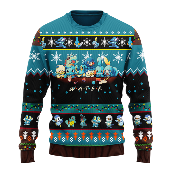 Cozy Water Theme Sweater – Cute Characters & Snowflakes Design – Perfect For Winter Fans - Image 3